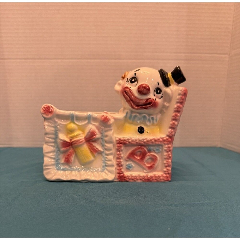 Rare Vintage Relpo Japan 504A Baby Clown Nursery Planter Ceramic Kitsch Mid Cen